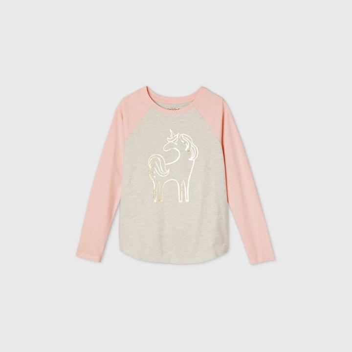 Girls' Long Sleeve Unicorn Graphic Baseball T-shirt - Cat & Jack Light Pink/cream
