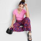 Women's Short Sleeve V-neck Cropped T-shirt - Wild Fable Magenta Xxs, Pink