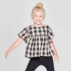 Toddler Girls' Ruffle Sleeve Buffalo Check Blouse - Art Class Black/cream 3t, Toddler Girl's