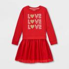 Girls' Long Sleeve 'valentine's Day L.o.v.e.' Knit Tulle Dress - Cat & Jack Red
