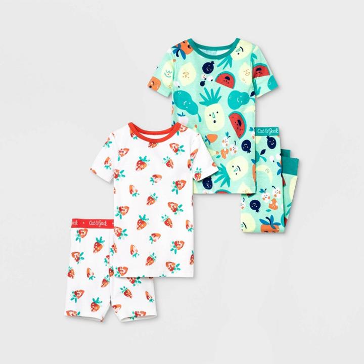 Toddler Girls' 4pc Fruit Tight Fit Pajama Set - Cat & Jack 2t, Black/white