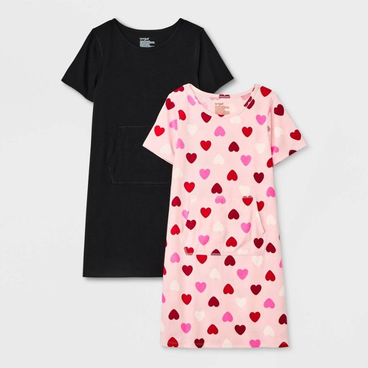 Girls' 2pk Adaptive Valentine's Day Short Sleeve Dress - Cat & Jack Light Pink/black