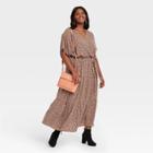 Women's Plus Size Floral Print Short Sleeve Wrap Dress - Knox Rose Rust