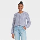 Women's Striped Long Sleeve Half Placket Blouse - Universal Thread Blue