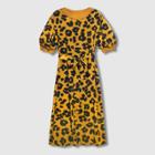Women's Leopard Print Bishop Short Sleeve Rib Trim Dress - Who What Wear Brown