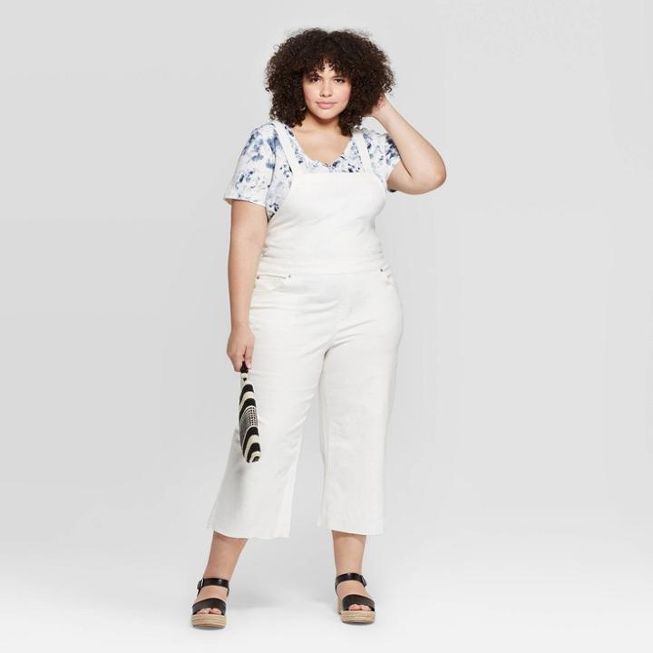 Women's Plus Size Apron Back Cropped Overall - Universal Thread Cream