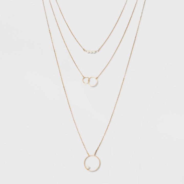 Trio Layer Circle Pendent Necklace - A New Day Pearl/gold