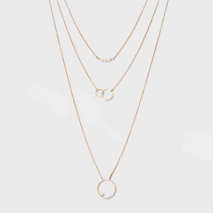 Trio Layer Circle Pendent Necklace - A New Day Pearl/gold