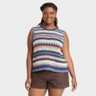 Women's Plus Size Openwork Sweater Tank - Universal Thread Blue Multistriped