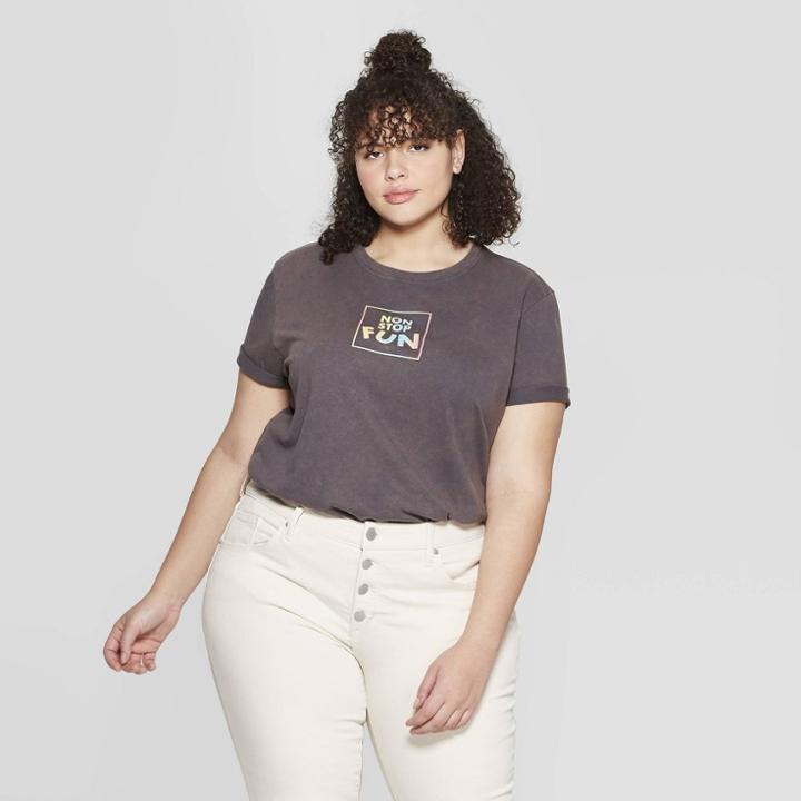 Women's Plus Size Short Sleeve Non Stop Fun T-shirt - Mighty Fine (juniors') - Charcoal Wash
