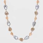 Simulated Pearl And Organic Foil Flecked Bead Station And Collar Necklace - A New Day Gray