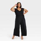 Women's Short Sleeve Wide Leg Jumpsuit - Ava & Viv Black