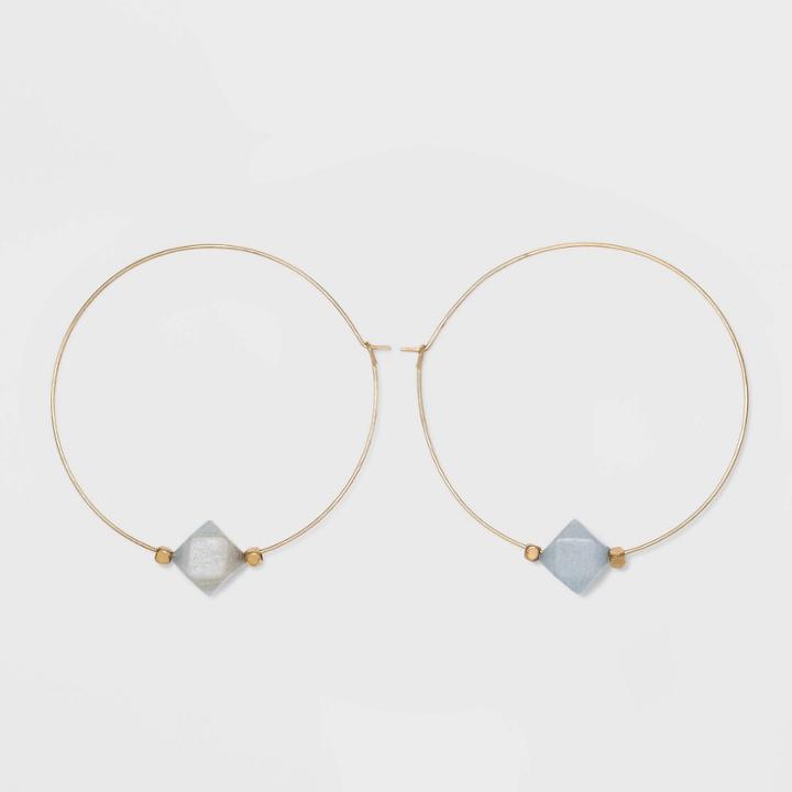 Semi-precious Angelite With Worn Gold Hoop Earrings - Universal Thread Blue