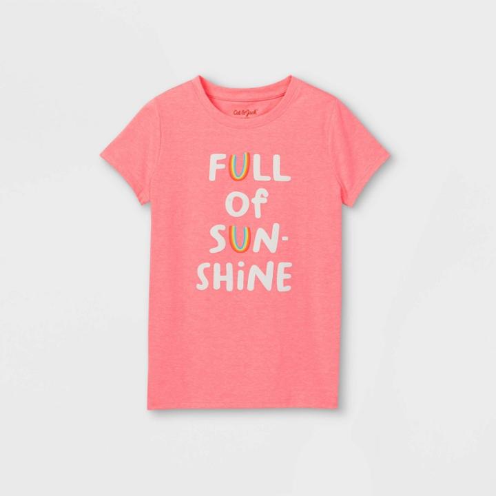Girls' 'full Of Sunshine' Graphic Short Sleeve T-shirt - Cat & Jack Neon Pink