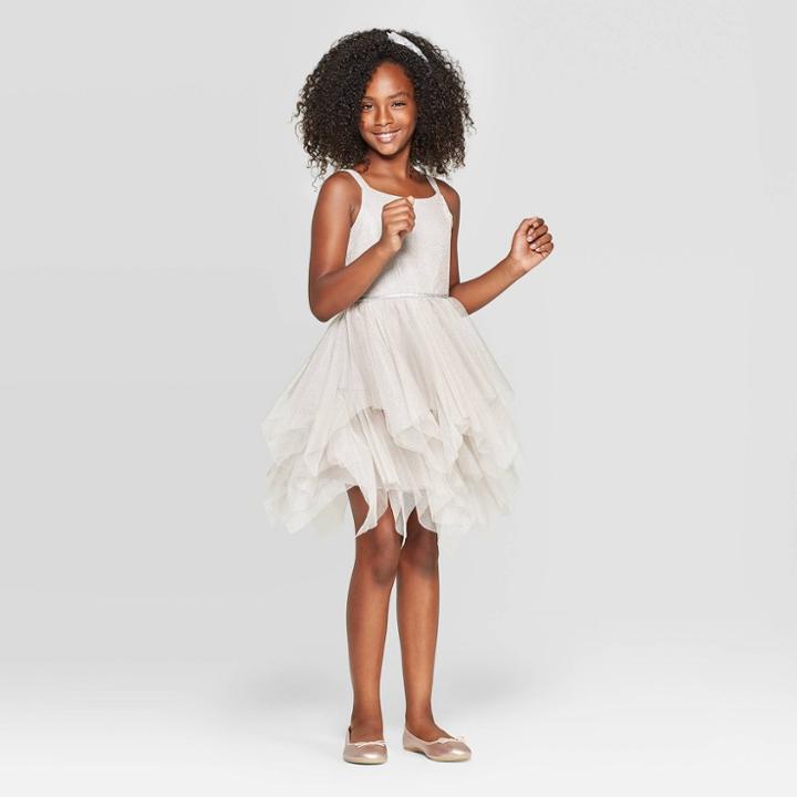 Girls' Sparkle Dress - Cat & Jack Champagne Xs, Girl's, Beige