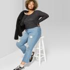 Women's Plus Size Long Sleeve Boxy Hacci Scoop Neck T-shirt - Wild Fable Charcoal Gray