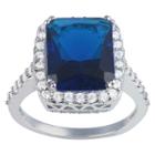 Journee Collection 2 7/8 Ct. T.w. Princess-cut Cz Basket Set Halo Engagement Ring In Sterling Silver - Blue,