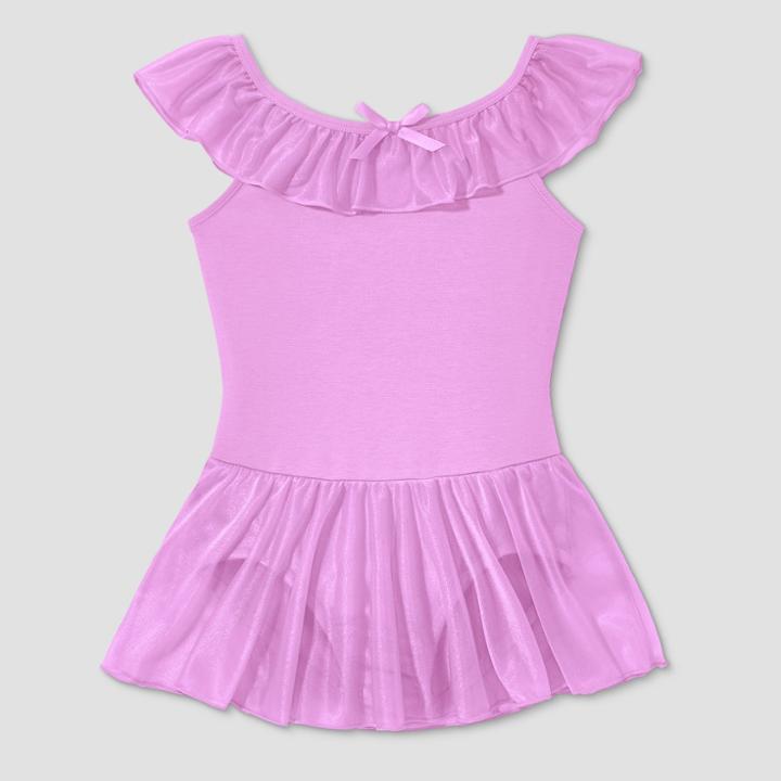 Freestyle By Danskin Girls' Ruffle Shoulder Skirtall - Lavender (purple)