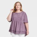 Women's Plus Size Short Sleeve Round Neck Babydoll Blouse - Knox Rose Lilac