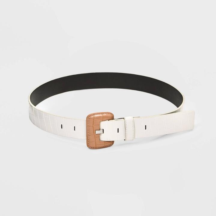 Women's Colorblock Covered Buckle Belt - A New Day White