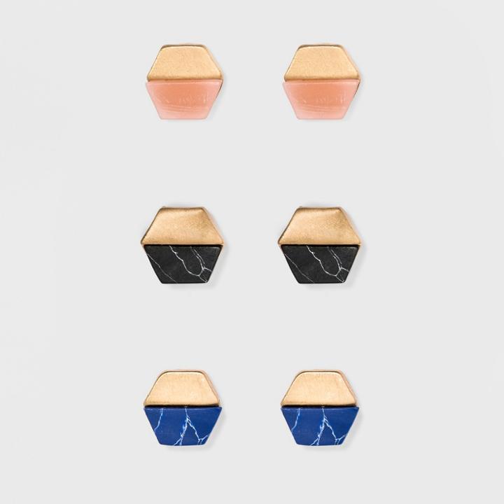 Target Hexagon Studs With Stone Trio Earring Set - Universal Thread, Black