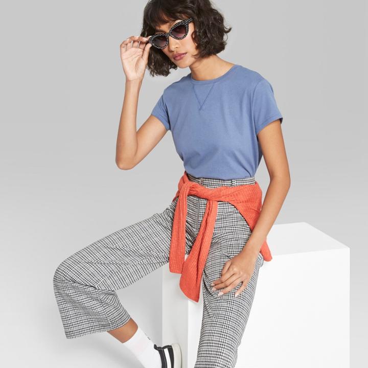 Women's Short Sleeve Crew Neck Cropped T-shirt Boxy - Wild Fable Blue