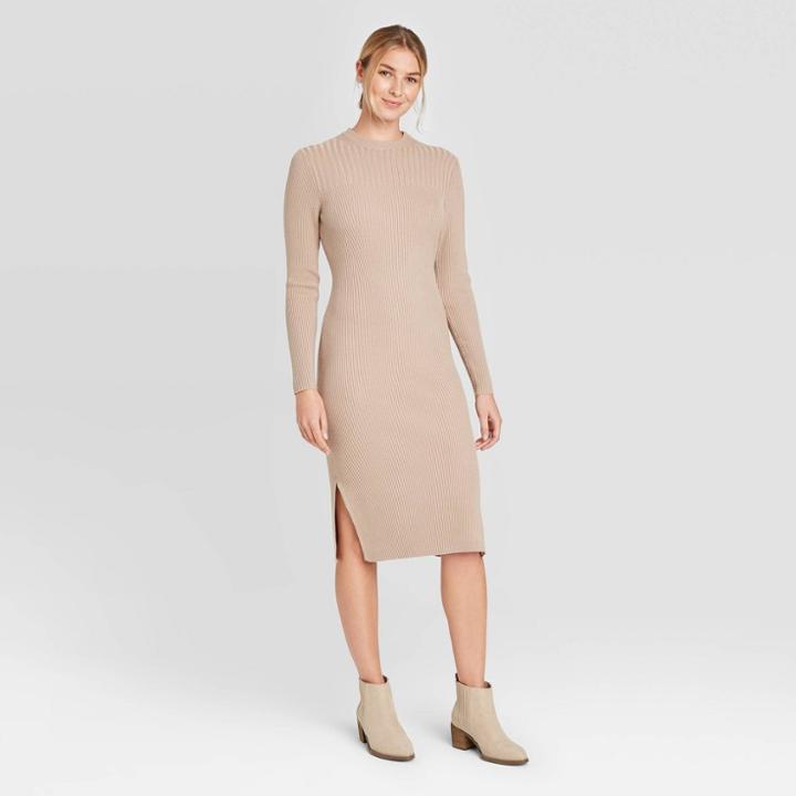 Women's Long Sleeve Ribbed Sweater Dress - Prologue