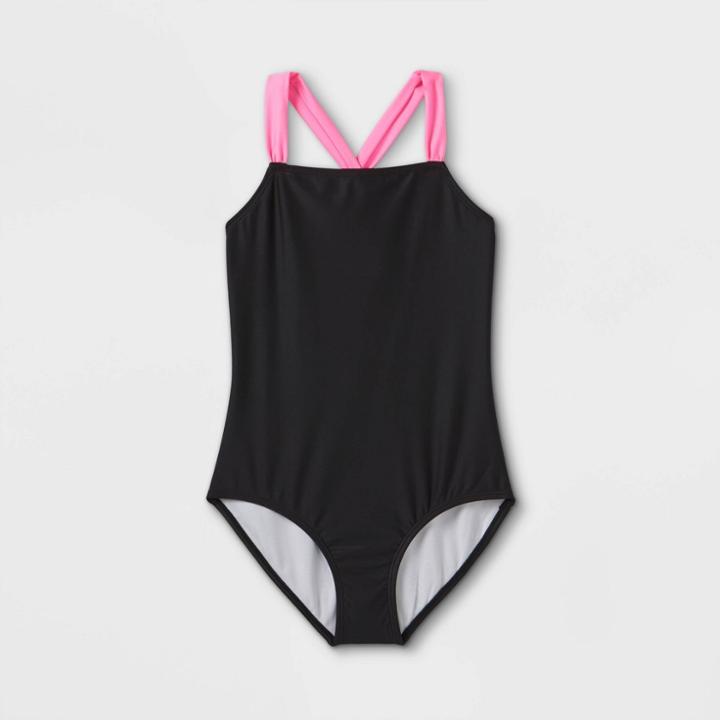 Girls' Fun In The Sun Solid One Piece Swimsuit - Cat & Jack Black