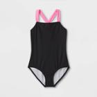 Girls' Fun In The Sun Solid One Piece Swimsuit - Cat & Jack Black
