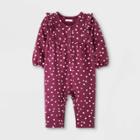 Grayson Mini Baby Girls' Plum Dot Ruffle Long Sleeve Romper - Purple