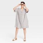 Women's Plus Size Short Sleeve Button-front Shirtdress - Universal Thread Cream Striped 1x, Ivory