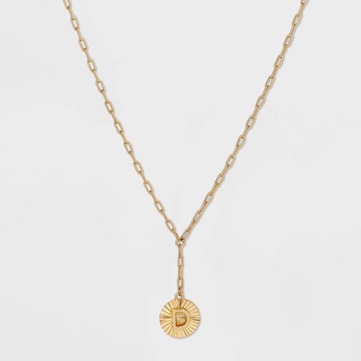 14k Gold Plated Initial 'd' Pendant Chain Necklace - A New Day Gold