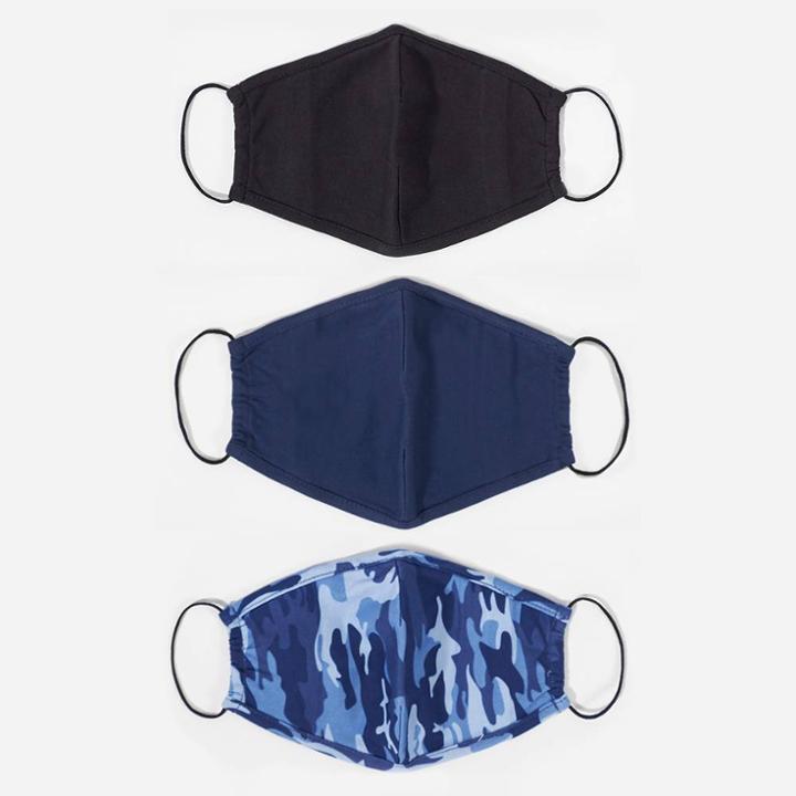 Social Standard By Sanctuary Adult 3pk Cotton Face Mask - Black/blue Camo
