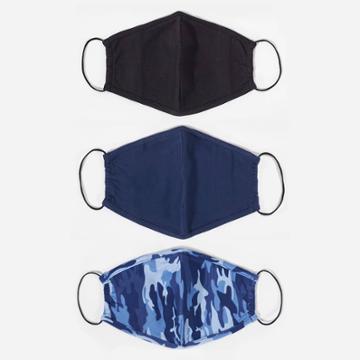 Social Standard By Sanctuary Adult 3pk Cotton Face Mask - Black/blue Camo