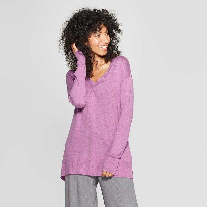 Women's V-neck Luxe Pullover Sweater - A New Day Orchid
