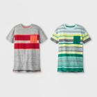 Boys' 2pk Short Sleeve Stripe T-shirt - Cat & Jack Orange/green Xs, Blue Green Orange