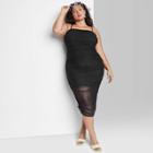 Women's Plus Size Sleeveless Ruched Mesh Dress - Wild Fable Black