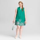 Women's Plus Size Floral Print Sleeveless Split Neck Sundress- Ava & Viv Green