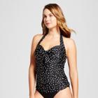 Women's Shirred Halter Tankini Top - Black Dot - L - Merona, Black/white