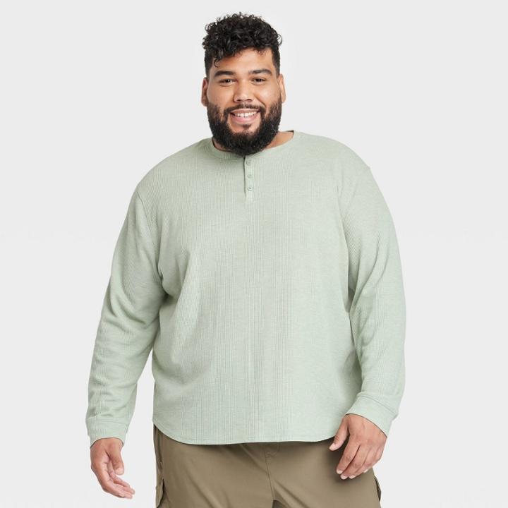 Men's Big & Tall Waffle-knit Henley Athletic Top - All In Motion Stone