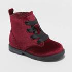 Toddler Girls' Giovanna Crushed Velvet Lace-up Zipper Combat Boots - Cat & Jack Burgundy