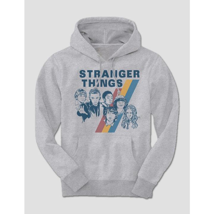 Men's Stranger Things Long Sleeve Vintage Hooded Sweatshirt - Grey Heather