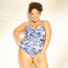 Women's Plus Size Knotted Back One Piece Swimsuit - Kona Sol Palm Print