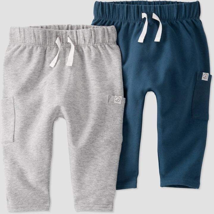 Baby 2pk Organic Cotton Pocket Pants - Little Planet By Carter's Gray/navy Blue Newborn