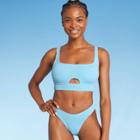 Juniors' Textured Cut Out Scoop Neck Bralette Bikini Top - Xhilaration Blue D/dd Cup