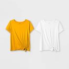 Girls' Side Tie 2pk T-shirt - Art Class Yellow/white L, White Yellow