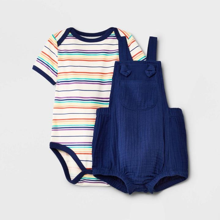 Baby Boys' 2pc Gauze Navy Bubble Top & Bottom Set - Cat & Jack Navy Blue