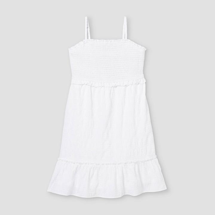 Girls' Smocked Bodice Cami Dress - Art Class White