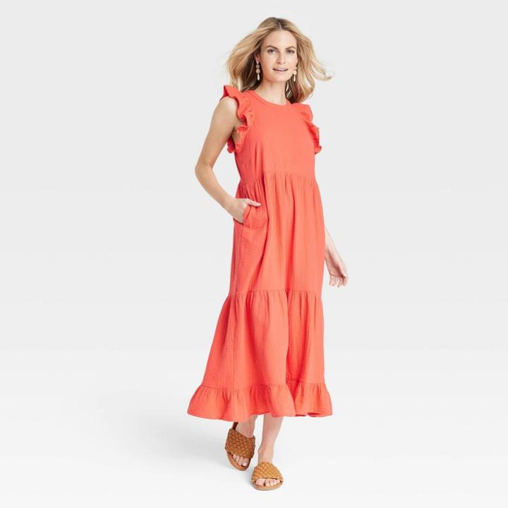 Women's Gauze Flutter Short Sleeve Dress - Universal Thread Pink
