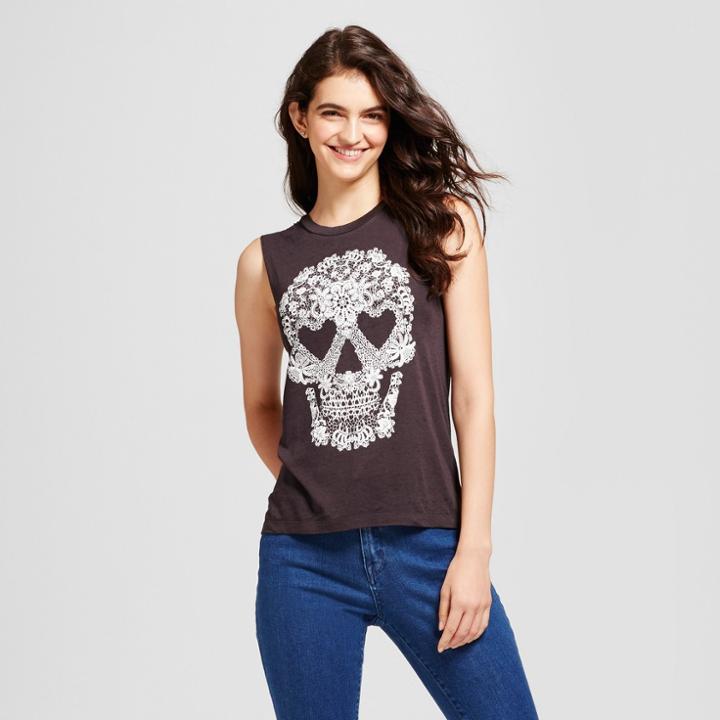 Fifth Sun Women's Lacey Skull Graphic Tank Top Black Xs - Fifth